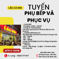 Lẩu cá 69k tuyển phụ bếp và phục vụ