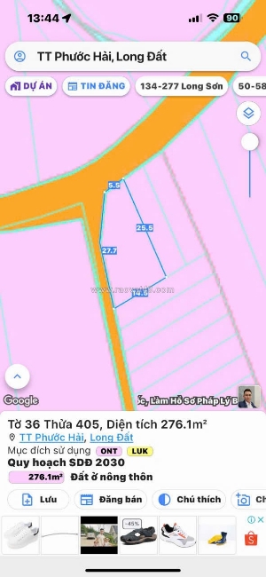 Lô góc 2 mặt tiền tại thị trấn phước hải . đường nhựa khu dân cư 👉👉👉 tổng dt