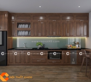 Mẫu tủ bếp gỗ tự nhiên chữ i tiết kiệm diện tích