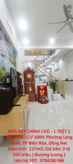 Nhà đẹp chính chủ - 1 trệt 1 lầu - thổ cư 100% địa chỉ phường long bình, tp