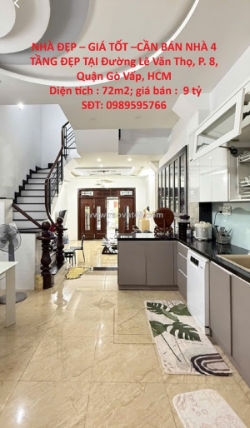 Nhà đẹp – giá tốt –cần bán nhà 4 tầng đẹp tại đường lê văn thọ, p. 8, quận gò