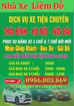 Nhà xe liêm đỗ - dịch vụ xe tiện chuyến thái bình - hà nội- nội bài - sb cát bi