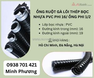 Ống ruột gà lõi thép bọc nhựa pvc phi 16/ ống phi 1/2 đà nẵng, hà nội, hồ chí minh