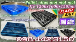 Pallet nhựa 1200x1000x150mm đan thanh màu xanh dương và đen