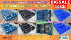 Pallet nhựa 1200x800x150mm đan thanh màu xanh dương và đen