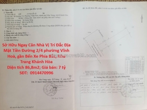 Sở hữu ngay căn nhà vị trí đắc địa  mặt tiền đường 2/4 phường vĩnh hoà, gần bến