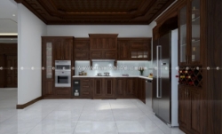 Thiết kế tủ bếp gỗ tự nhiên với vân nâu sang trọng