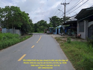 Tôi chính chủ cần bán nhanh lô đất mặt tiền đẹp khu vực huyện củ chi, tphcm