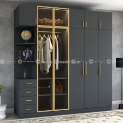 Tủ áo cánh kính gỗ công nghiệp mdf màu xám – tak029