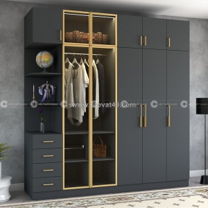 Tủ áo cánh kính gỗ công nghiệp mdf màu xám – tak029