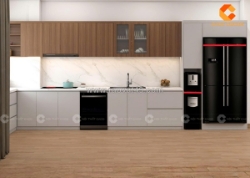 Tủ bếp chữ l gỗ công nghiệp an cường bền đẹp