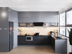 Tủ bếp gỗ công nghiệp mdf phủ melamine chữ u hiện đại giá xưởng