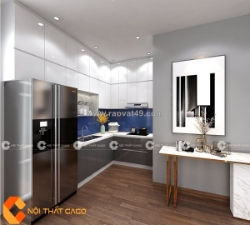 Tủ bếp mdf phủ acrylic chữ l nhỏ gọn tiện nghi