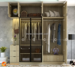 Tủ quần áo cánh kính có kệ trang trí – tak07