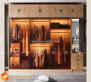 Tủ quần áo cánh kính cửa lùa màu vân gỗ hiện đại