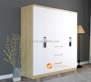 Tủ quần áo gỗ công nghiệp mdf 4 cánh màu vàng cánh trắng – hiện đại, sang trọng