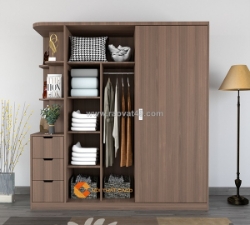 Tủ quần áo mdf cửa lùa kèm kệ trang trí vân gỗ sọc