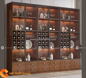 Tủ rượu gỗ mdf cánh kính có đèn led sang trọng