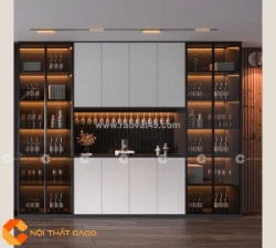 Tủ rượu gỗ mdf cửa kính tích hợp đèn led sang trọng