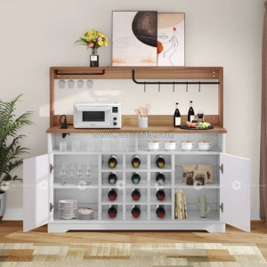 Tủ rượu gỗ mdf màu trắng phối vân gỗ cao cấp