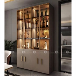 Tủ rượu gỗ mdf phối kính kết hợp đèn led sang trọng