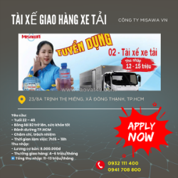 Tuyển dụng – 05 tài xế giao hàng xe tải