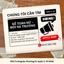 [tuyển dụng] kế toán nữ – mới ra trường