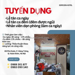 Tuyển dụng lễ tân & nhân viên dọn phòng khách sạn