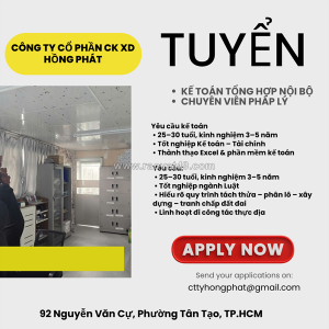 Tuyển kế toán tổng hợp nội bộ và chuyên viên pháp lý