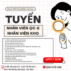 Tuyển nhân viên qc & nhân viên kho biết tiếng trung