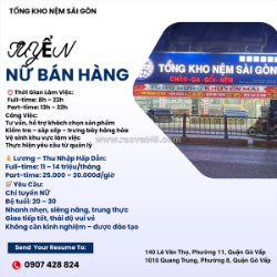 Tuyển nữ nhân viên bán hàng (20–30 tuổi) – shop chăn ga gối nệm