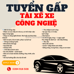 Tuyển tài xế xe công nghệ – làm việc ngay tại tp. hồ chí minh