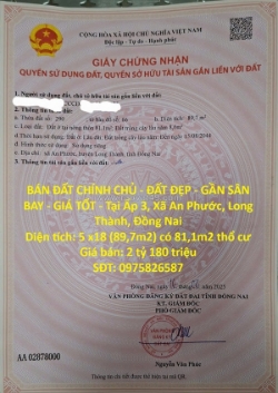 Bán đất chính chủ - đất đẹp - gần sân bay - giá tốt - tại khu trung tâm long