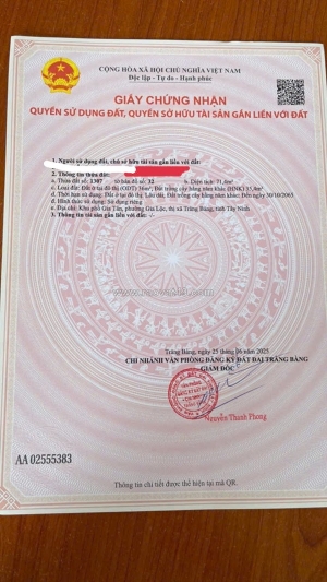 Bán nhanh lô đất chính chủ - mặt tiền đường gia tân, xã gia lộc, trảng bàng,