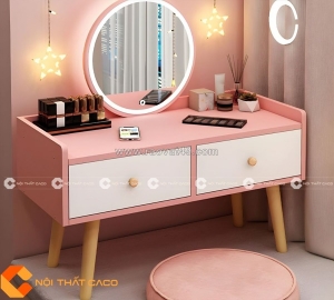 Bàn trang điểm gỗ mdf thiết kế có hộc kéo màu hồng xinh xắn
