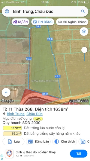 Bình trung 1638m2 34m dg bê tông dân cư san sát 770tr hết sổ