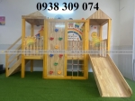 Cầu trượt gỗ mầm non, cầu trượt liên hoàn gỗ trong nhà