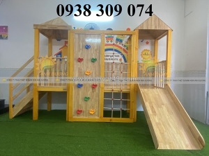 Cầu trượt gỗ mầm non, cầu trượt liên hoàn gỗ trong nhà