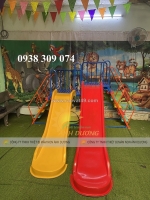 Cầu trượt máng đôi, cầu trượt đôi mầm non 2 máng song song