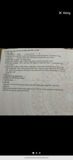 Chính chủ bán nhà đất diện tích lớn đường trần văn ơn – đông hòa, dĩ an
