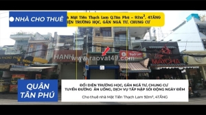Cho thuê nhà mặt tiền thạch lam 92m², 4tầng - đối diện trường học, gần ngã tư