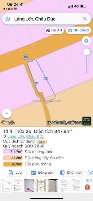 Chủ gởi 3 lô mt xà bang láng lớn mổi sổ 100tc giá chỉ 200tr/m