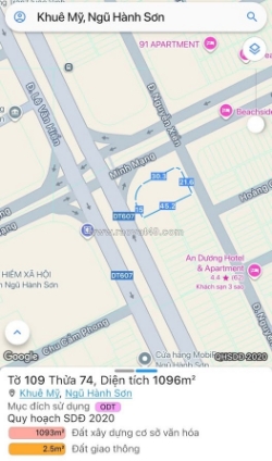 Chuyển nhượng lô góc 3mt đường minh mạng và lê văn hiến, khuê mỹ