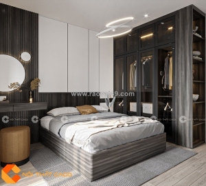 Combo phòng ngủ gỗ công nghiệp mdf màu xám thanh lịch