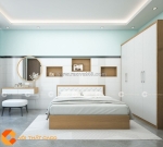 Combo phòng ngủ gỗ công nghiệp nâu gỗ phối trắng cao cấp