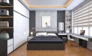 Combo phòng ngủ gỗ công nghiệp phối trắng xám thanh lịch