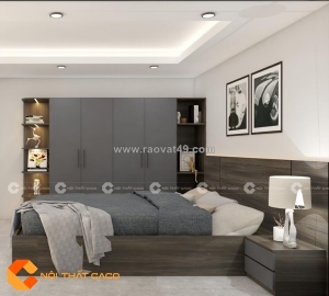 Combo phòng ngủ màu xám phối vân gỗ sang trọng