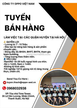 Công ty oppo việt nam – tuyển nhân viên bán hàng tại hà nội