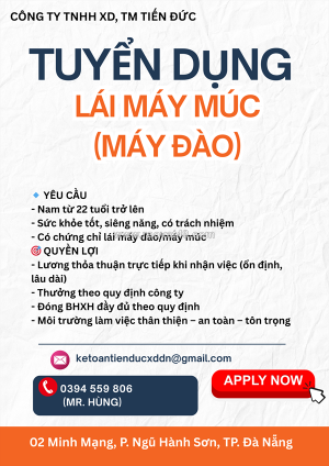 Công ty tnhh xd, tm tiến đức tuyển dụng lái máy múc (máy đào)