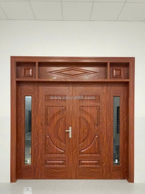 Cửa thép vân gỗ tại đồng tháp – cửa chính chịu nắng, mưa 2